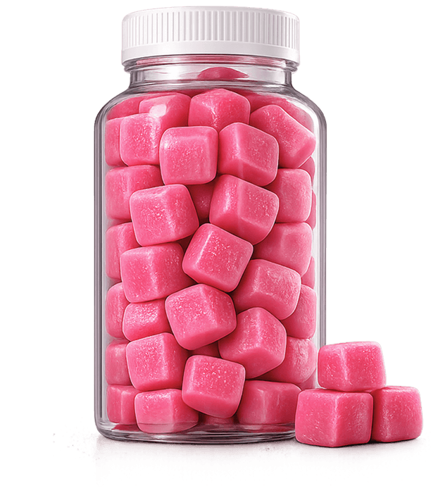 Bottle of creatine gummies with product label